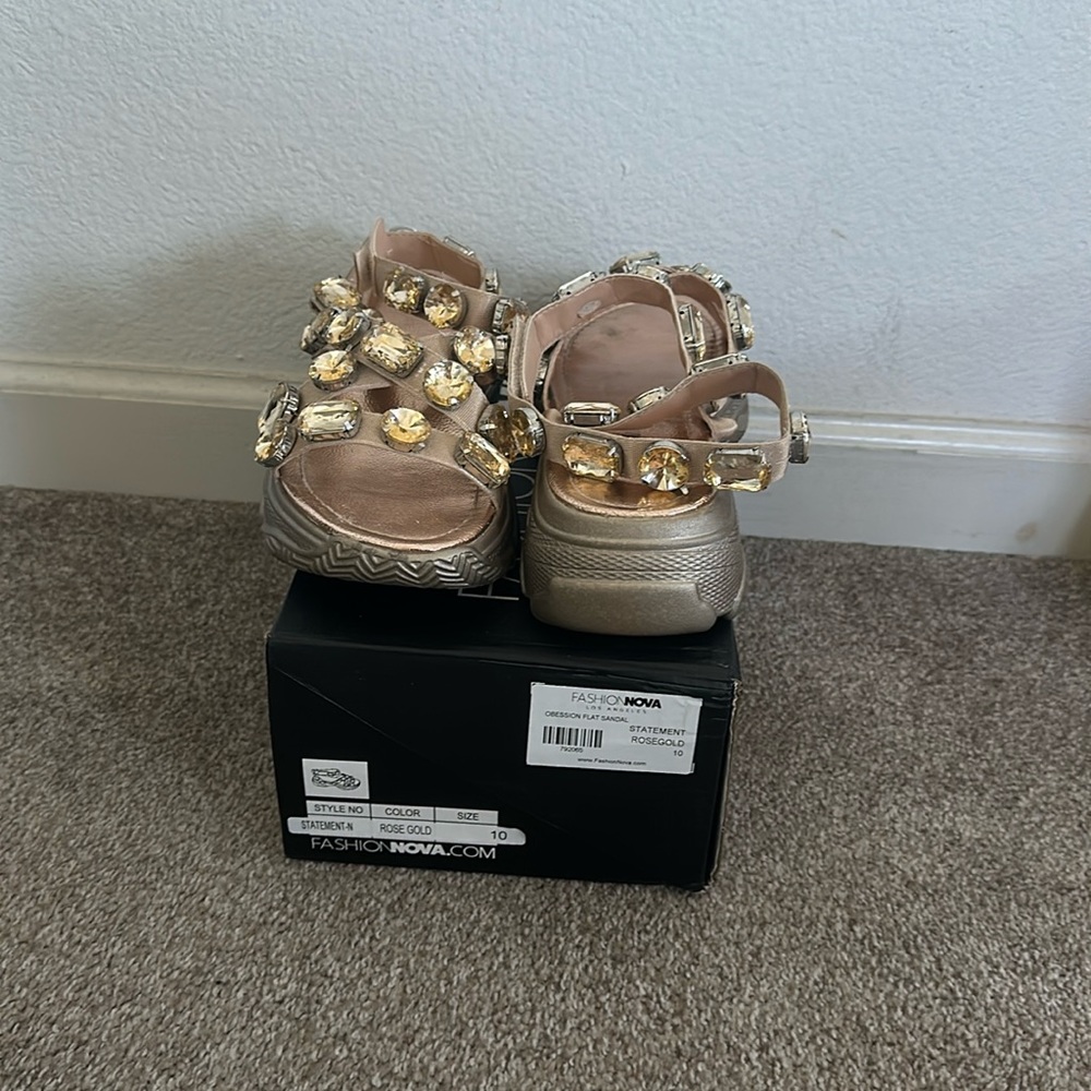 Fashion Nova statement sandals in rose gold